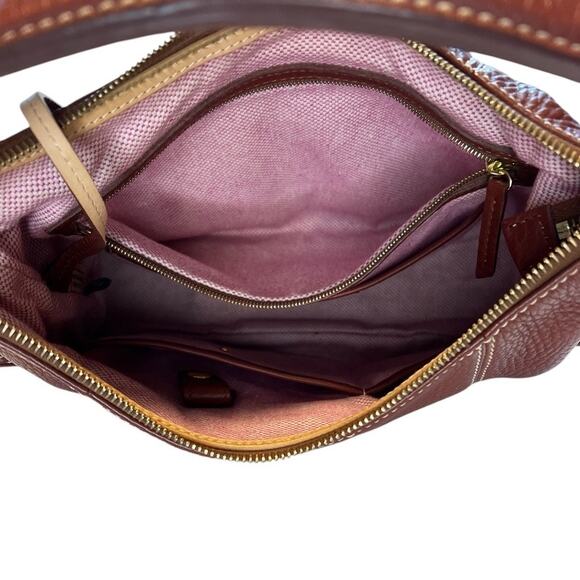 Dooney & Bourke Women Brown Peeble Leather Zip Closure Clutch Shoulder Hobo Bag - Picture 9 of 15